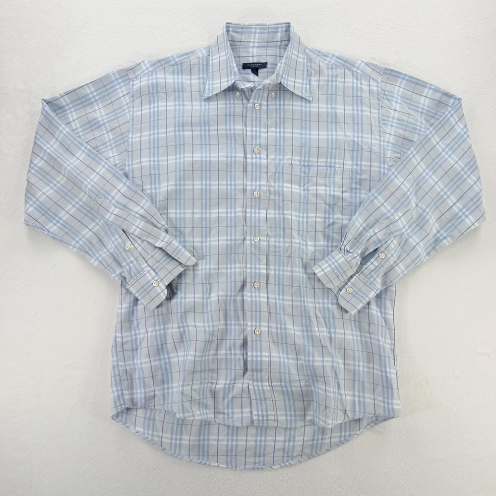 Burberry London Shirt Mens M Blue Plaid Button Up Long Sleeve Dress Cotton USA